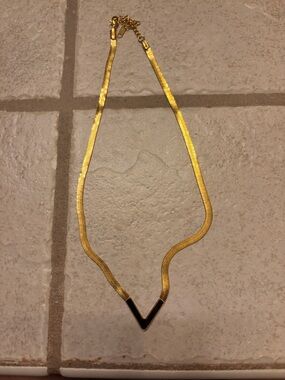 Gold V-Point Herringbone Necklace with Black Accent